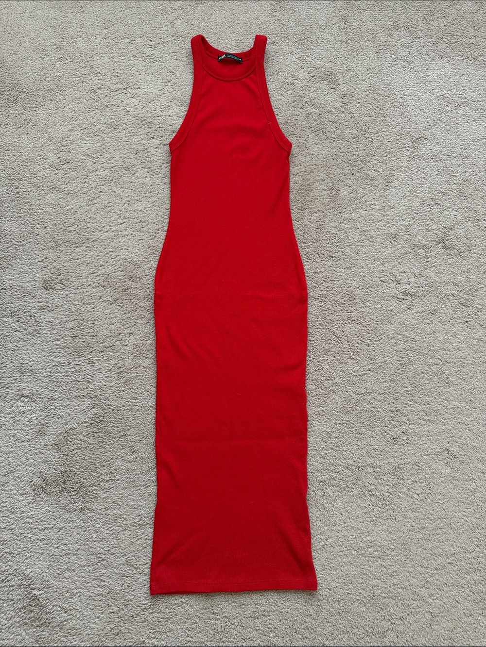 Zara Red Ribbed Tank Maxi Dress